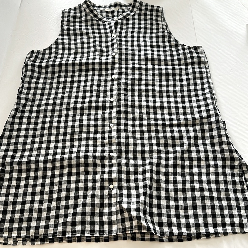 EILEEN FISHER || Sleeveless Black and White Linen Tunic Top. Sz. XL - Picture 7 of 16